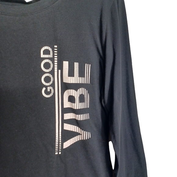NK;AK "Good Vibe" White Spellout Long Sleeve Black Top X-Large NWT - Picture 4 of 7